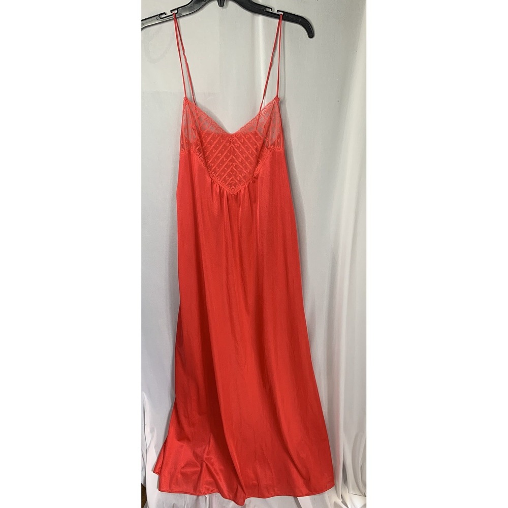 Women's Small Vintage Kayser Red Lace Nylon Sexy Long MIDI Night Gown Strappy